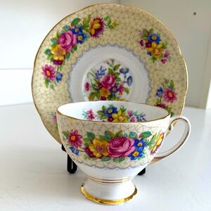 Vtg Royal Standard Bone China Teacup and Saucer Brussels Lace Floral Coffee